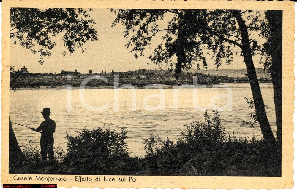 Cartolina originale da collezione 1925 Casale Monferrato *Panorama con pescatore *NV 1