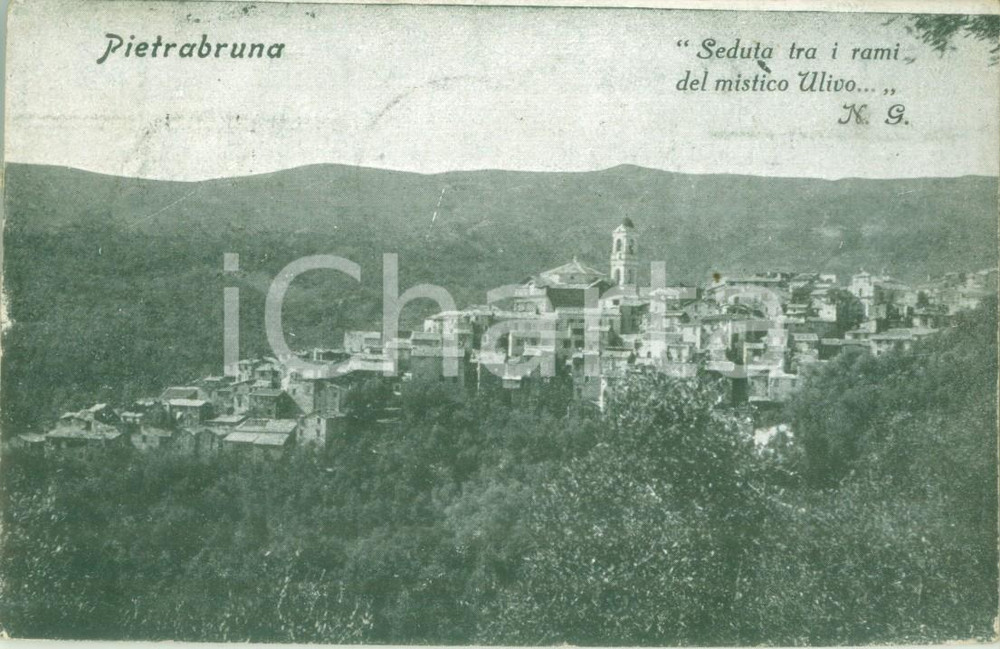 Cartolina originale da collezione 1924 PIETRABRUNA IM Panorama del paese dai colli Cartolina FP VG 1