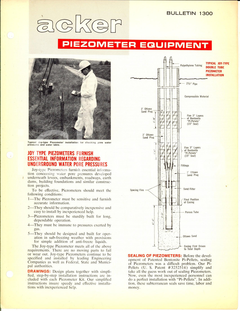 Materiale pubblicitario d’epoca 1968 SCRANTON USA ACKER DRILL Co.  Piezometer equipment Bulletin 1300 1