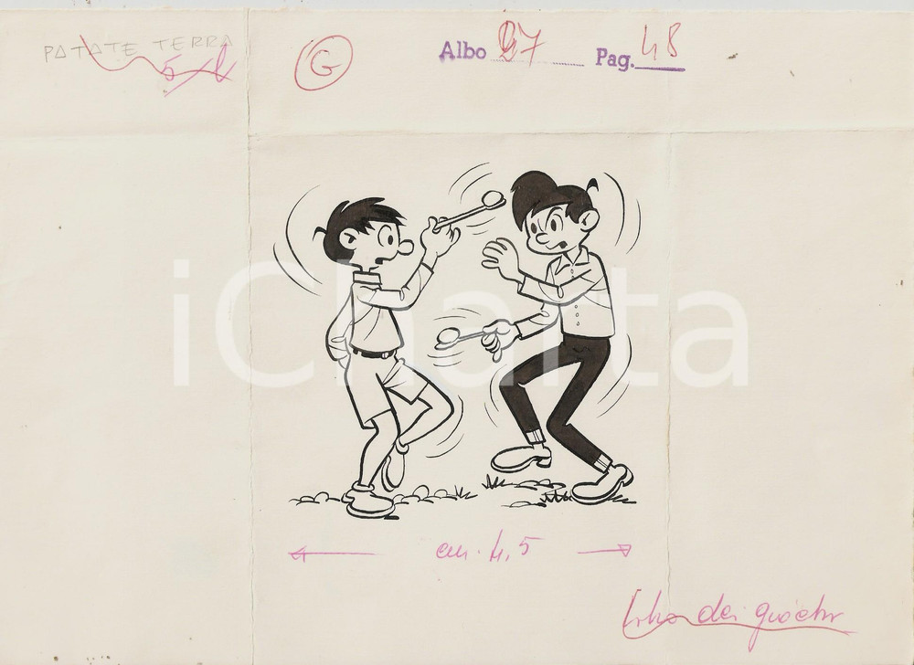 Stampa, bozzetto originale 1955 ca IL LIBRO DEI GIOCHI Patate a terra Illustrazione ORIGINALE 25x18 cm 1