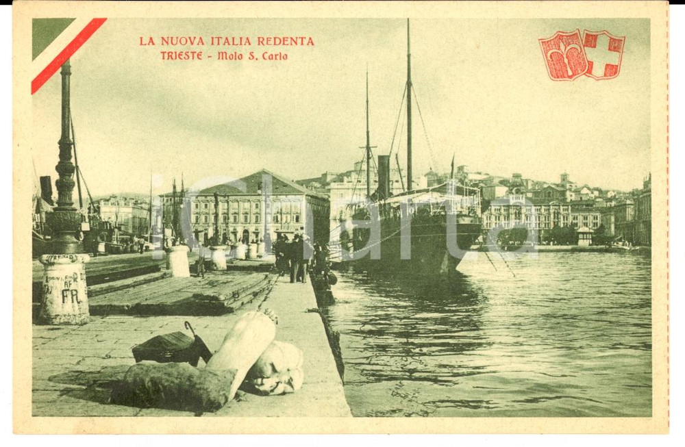 Cartolina originale da collezione 1920 TRIESTE NUOVA ITALIA REDENTA - Molo San Carlo *Cartolina FP NV 1