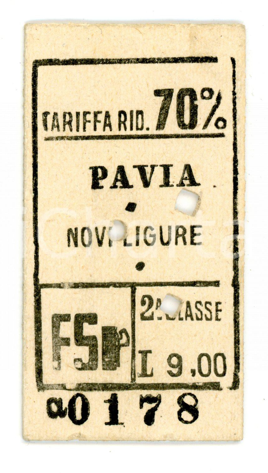 Documento originale, autentico 1943 PAVIA WW2 FERROVIE DELLO STATO Biglietto NOVI LIGURE Riduzione 70% militari 1