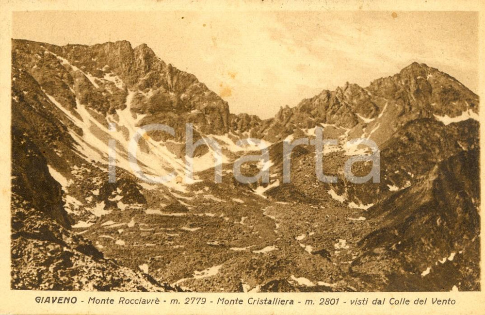 Cartolina originale da collezione 1952 GIAVENO (TO) Monti ROCCIAVRE' e CRISTALLIERA da Colle VENTO *Cartolina VG 1
