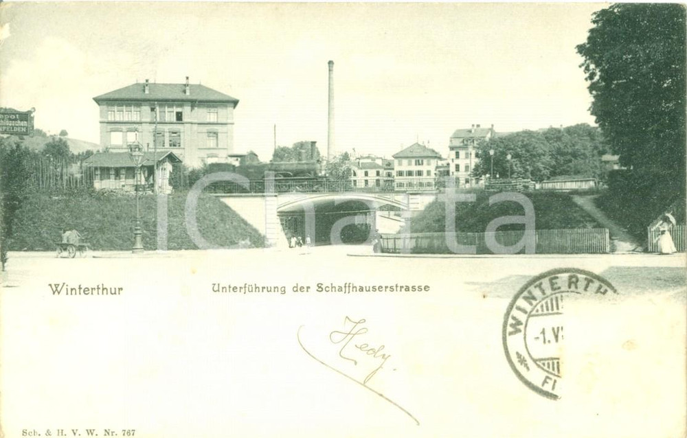Cartolina originale da collezione 1908 WINTERTHUR SWITZERLAND Unterfuhrung der SCHAFFHAUSERSTRASSE Cartolina FP 1