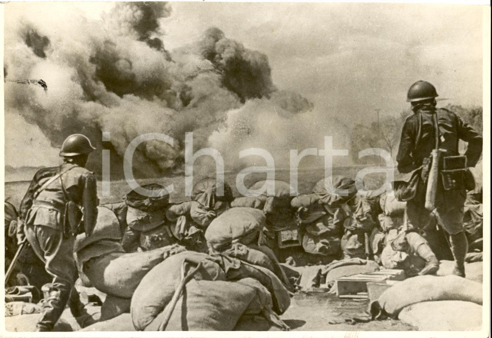 Fotografia d epoca originale 1937 CINA Guerra CINOGIAPPONESE Bombardamenti su fortificazioni SHANGAI Foto 1
