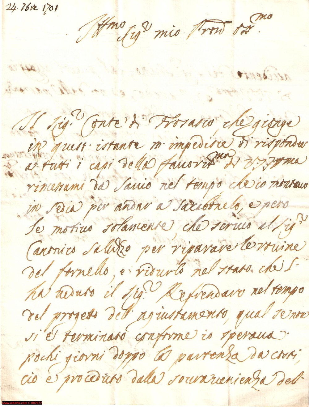 Manoscritto, lettera originale 1701 REVELLO CN Amministratore ROVERO giustifica lavori in ritardo Lettera 1