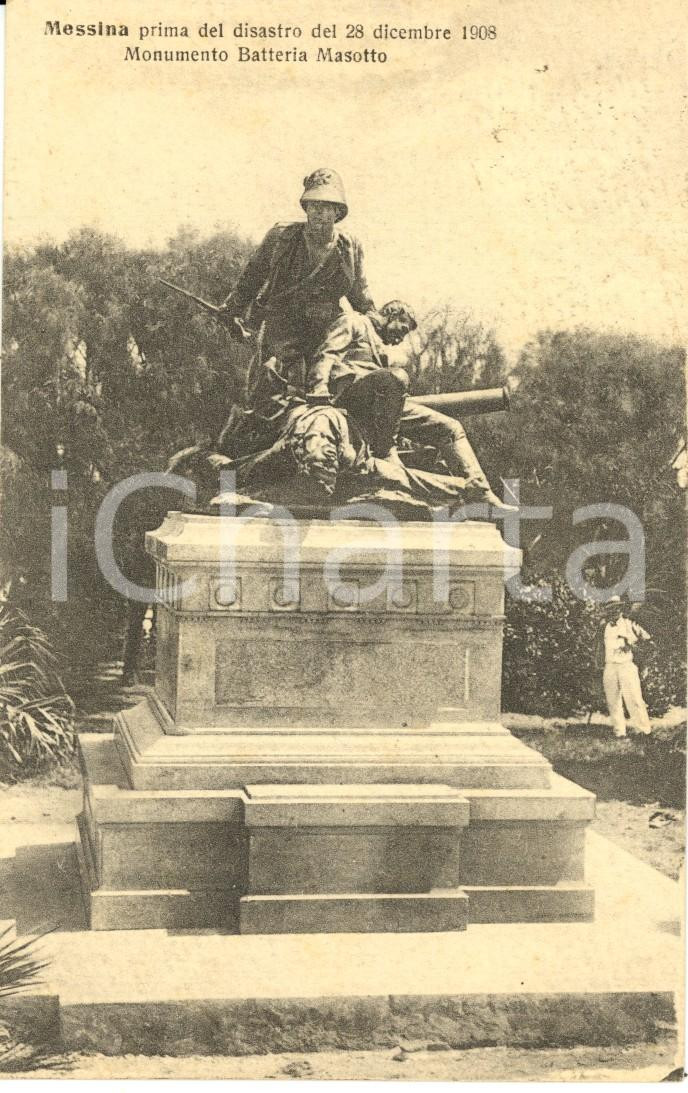 Cartolina originale da collezione 1919 MESSINA Monumento Batteria MASOTTO *Cartolina postale ANIMATA FP VG 1