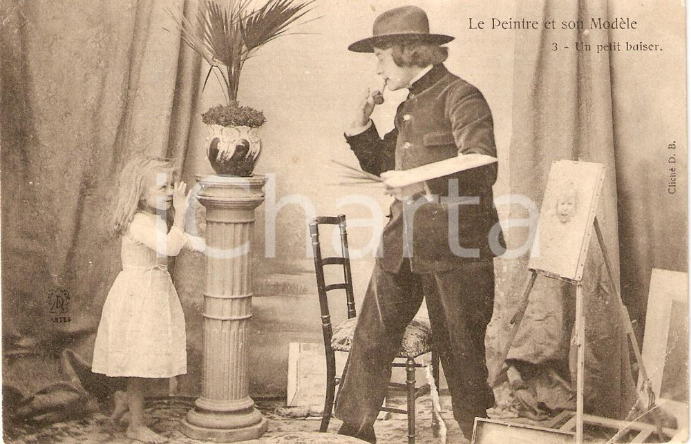 Cartolina originale da collezione 1904 GRASSE F Le peintre et son modèle Carte postale Ernest SOZIO DANNEGGIATA 1