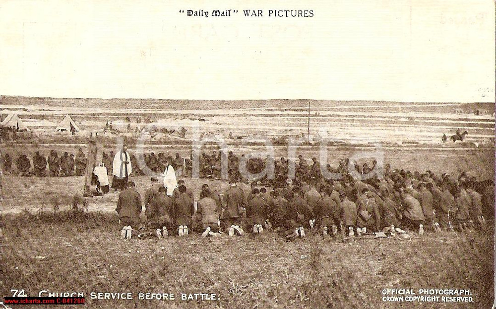 Cartolina originale da collezione 1916 LONDRA Soldati in preghiera DAILY MAIL ANIMATA 1