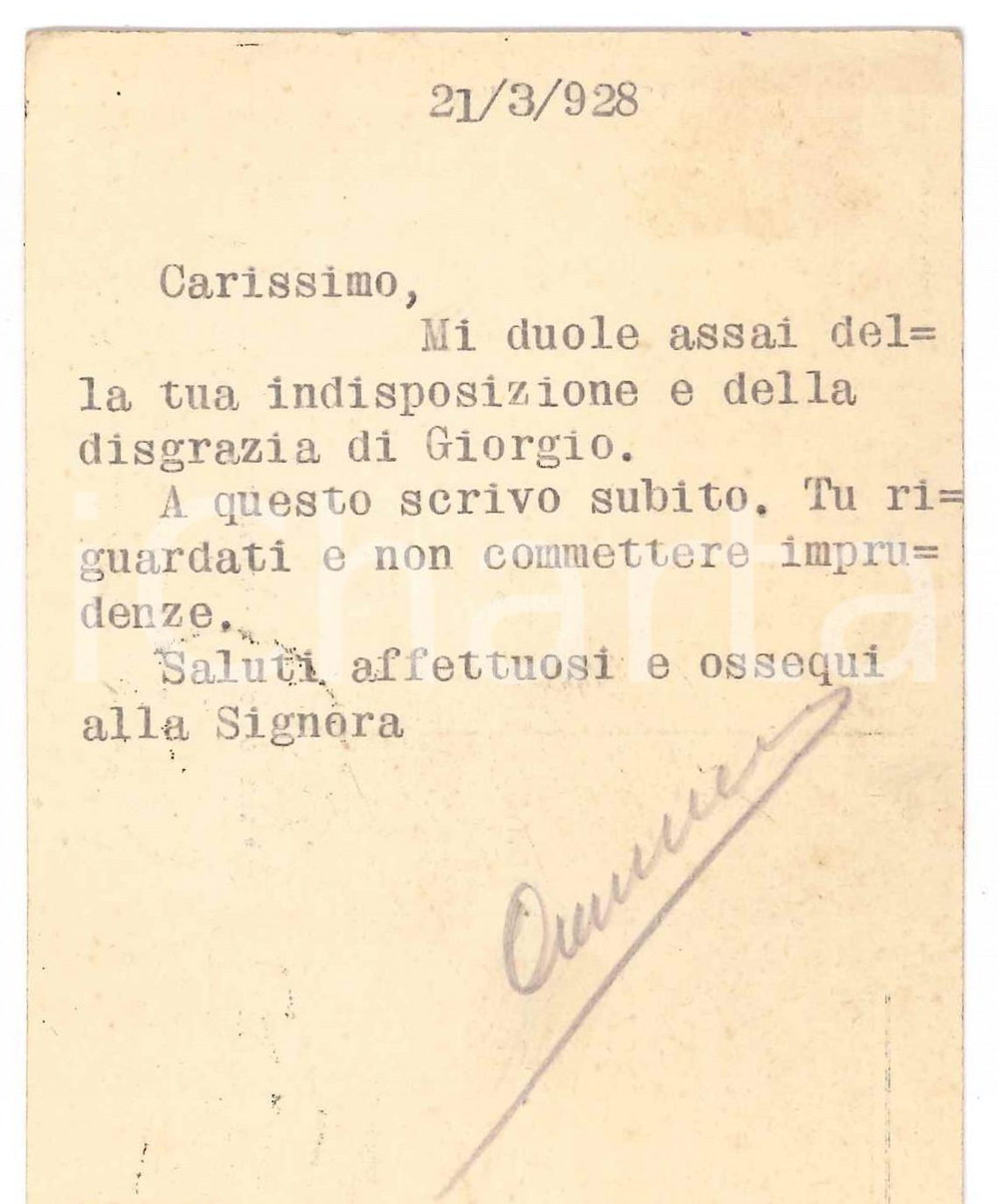 Autografo originale 1928 VENEZIA Cartolina Francesco CARNELUTTI a un amico per disgrazia Autografo 1