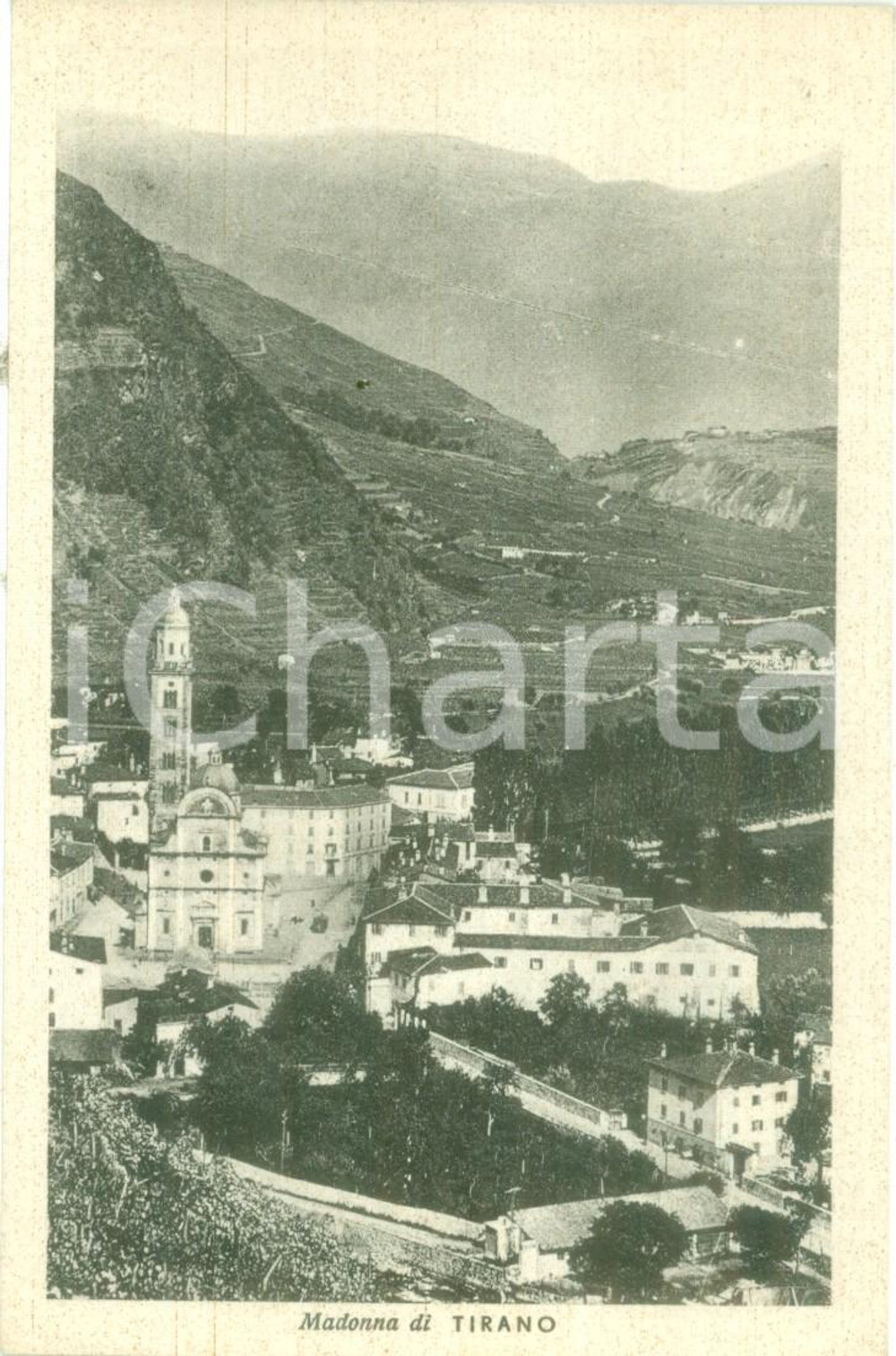 Cartolina originale da collezione 1943 TIRANO SO Veduta aereo del Santuario della Madonna Cartolina FP NV 1