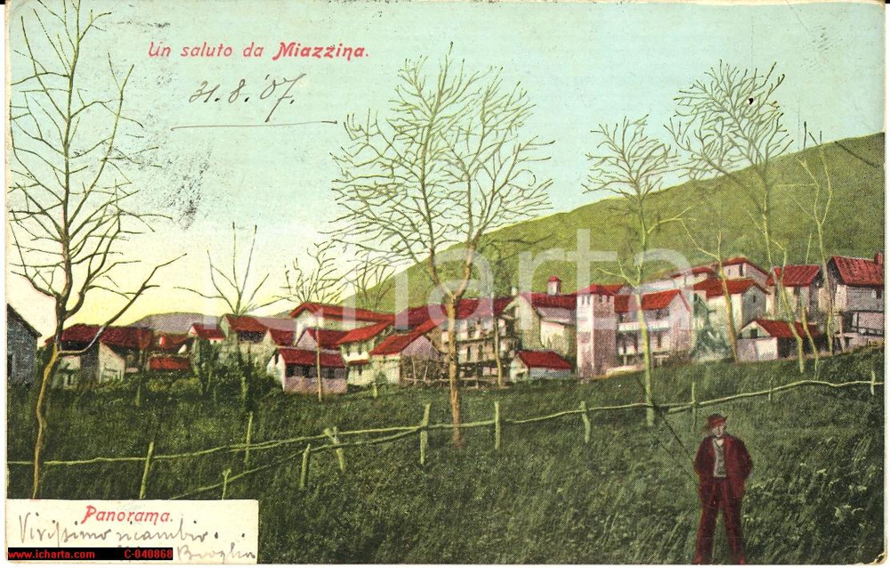 Cartolina originale da collezione 1907 Miazzina - Vedutina animata a colori *Rara 1