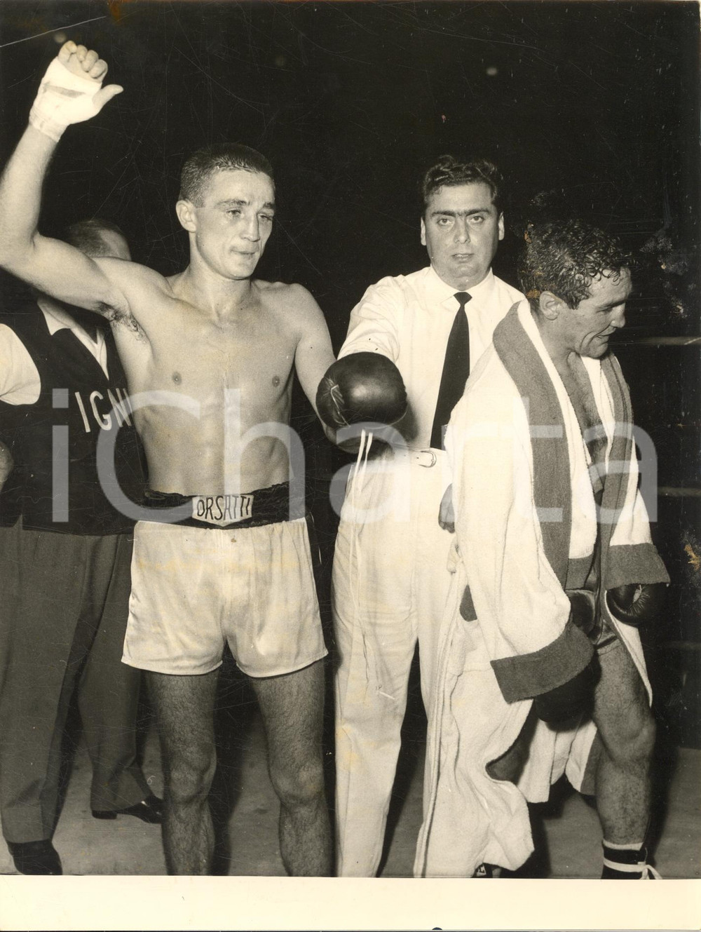 1958 MILANO BOXE Giordano CAMPARI batte Altidoro POLIDORI *Foto 18x24 cm