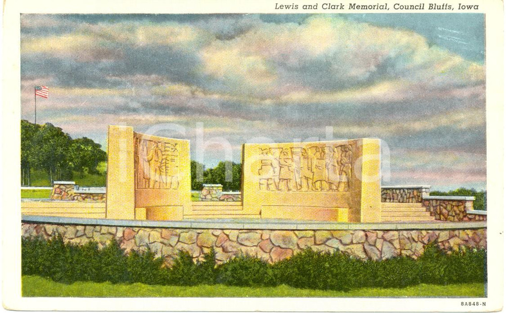 Cartolina originale da collezione 1930 ca COUNCIL BLUFFS, IOWA USA Il LEWIS and CLARK Memorial Cartolina FP NV 1