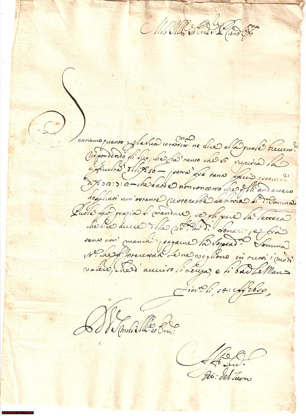 Manoscritto, lettera originale 1658 FIRENZE Giovanni DEL TURA crediti da Carlo FUCINI 1