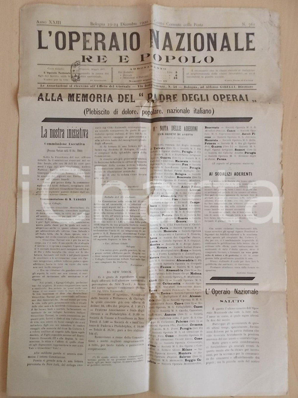 Giornale, rivista storica 1900 L OPERAIO NAZIONALE Commissione per onoranze a Umberto I Rivista nÂ° 761 1