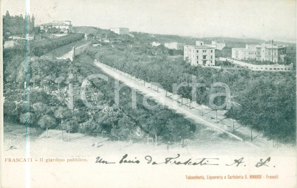 Cartolina originale da collezione 1908 FRASCATI RM Viale alberato lungo il giardino pubblico cartolina FP VG 1