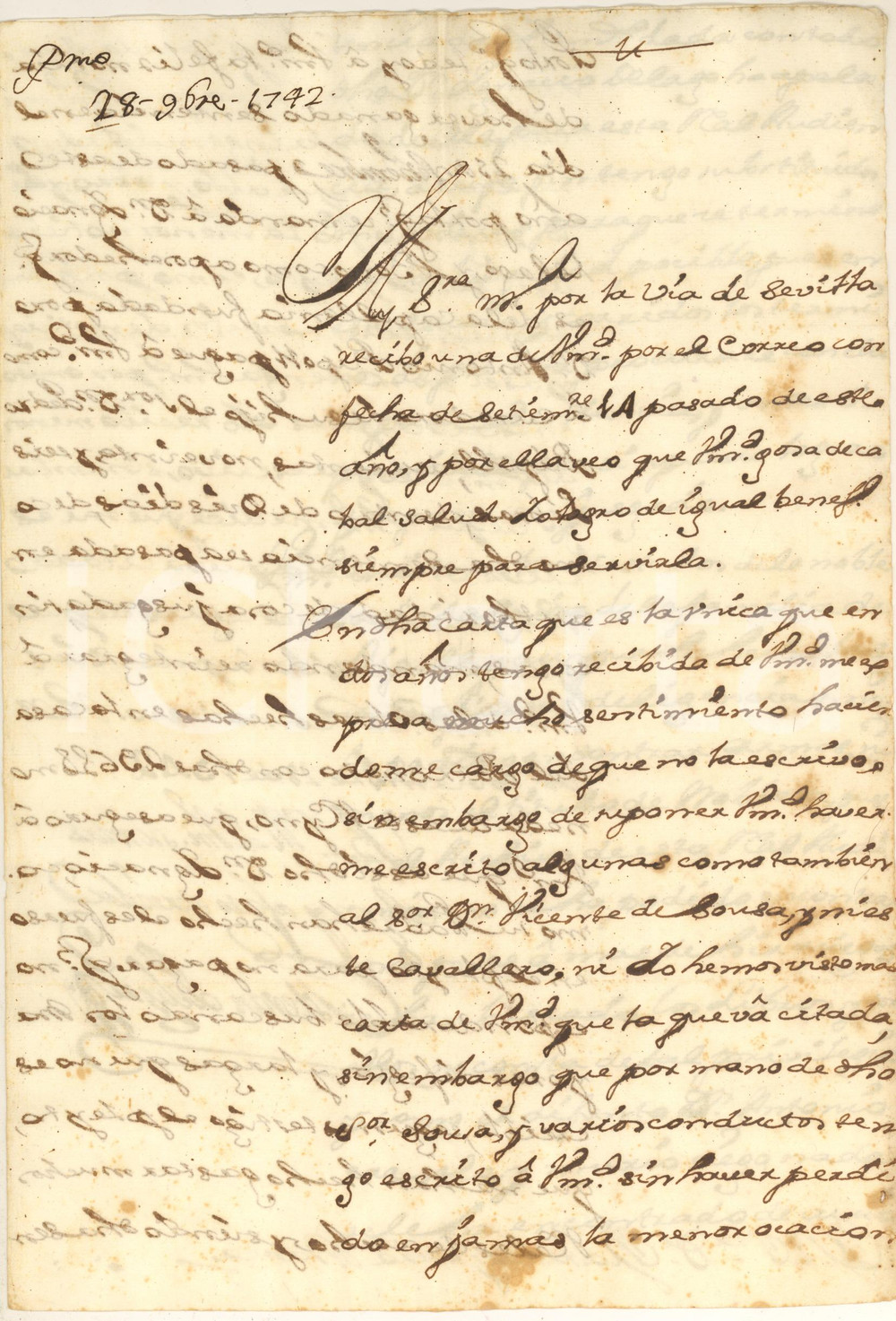 Documento originale, autentico 1742 VALENCIA Lettera Estevan PELEGRÃŒ curatore interessi cappellania RIPOLL 1