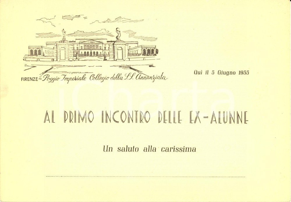 Cartolina originale da collezione 1955 FIRENZE Collegio SS. ANNUNZIATA Al primo incontro exalunne Illustrata FG 1