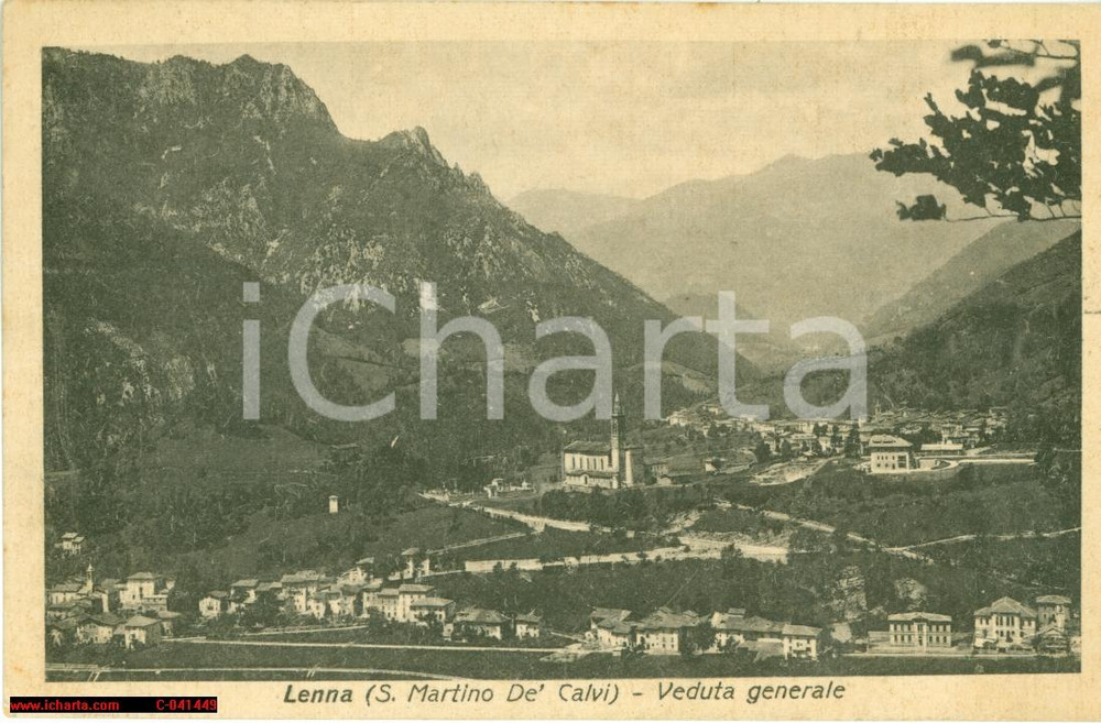 Cartolina originale da collezione 1932 LENNA (BG) Veduta generale con chiesa parrocchiale 1