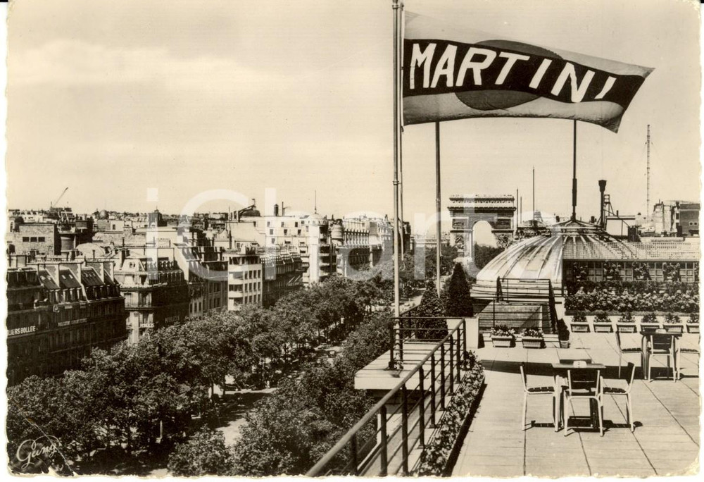 Cartolina originale da collezione 1950 ca PARIS (F) ARC DE TRIOMPHE e CHAMPS ELYSEES dalla terrazza MARTINI *FG NV 1