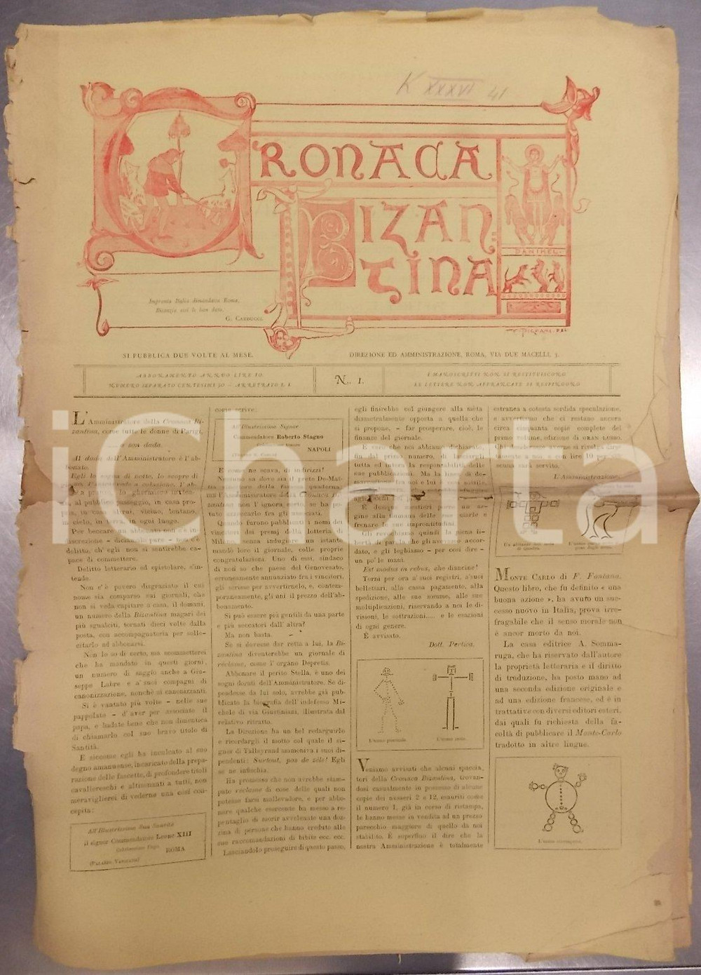 Giornale, rivista storica 1882 CRONACA BIZANTINA Olindo GUERRINI Di Silvio PELLICO Anno II n 1 DANNEGGIATO 1