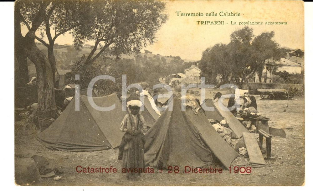 Cartolina originale da collezione 1908 TERREMOTO CALABRIA TRIPARNI (VV) Popolazione accampata *Cartolina ANIMATA 1