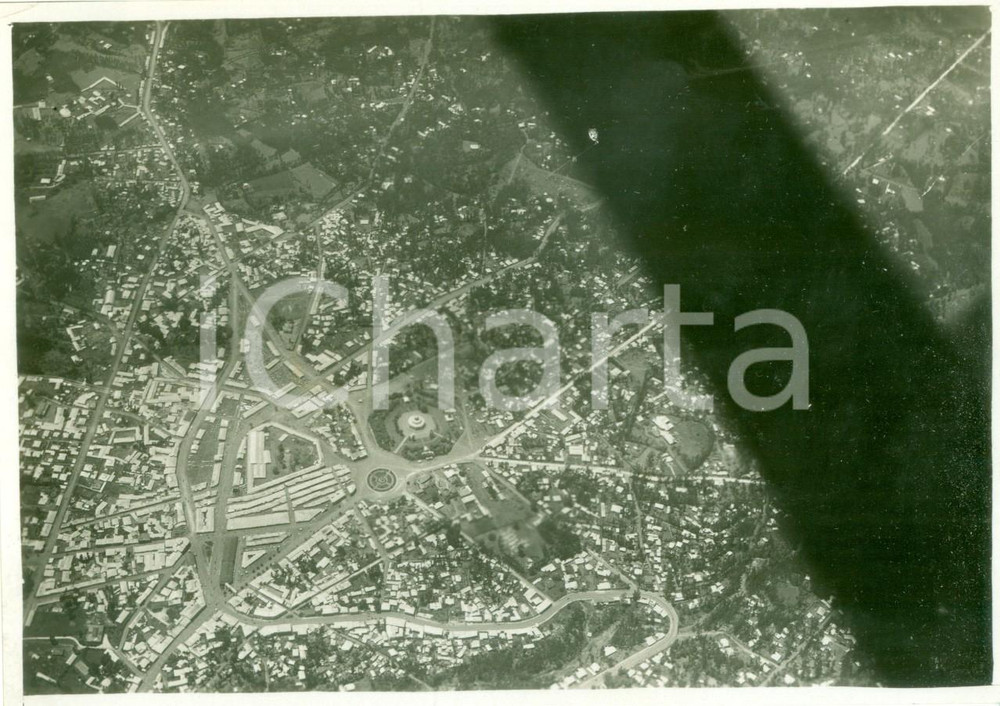 Fotografia d epoca originale 1936 ADDIS ABEBA ETIOPIA Panorama aereo Chiesa SAN GIORGIO monumento a MENELIK 1
