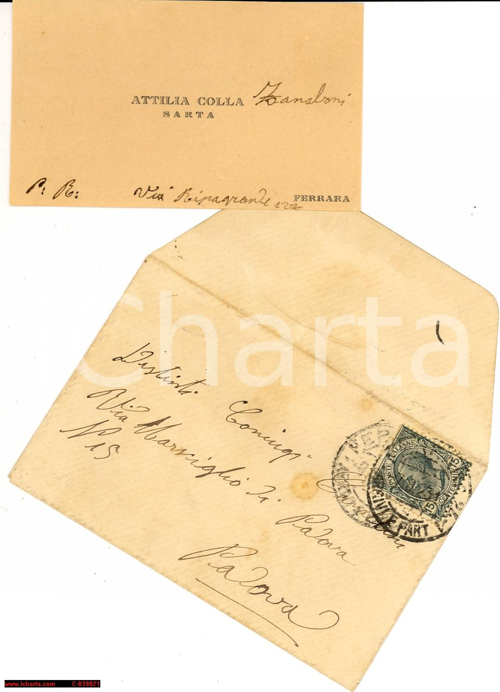 Oggetto da collezione cartaceo 1920 ca FERRARA Attilia COLLA sarta Biglietto da visita 1