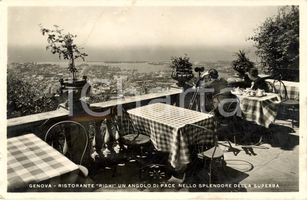Cartolina originale da collezione 1940 GENOVA Panorama della cittÃ  dal ristorante RIGHI *Cartolina DANNEGGIATA VG 1