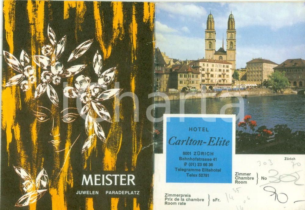 Oggetto da collezione cartaceo 1960 ca ZURICH (CH) Hotel CARLTON-ELITE Opuscolo turistico ILLUSTRATO 1