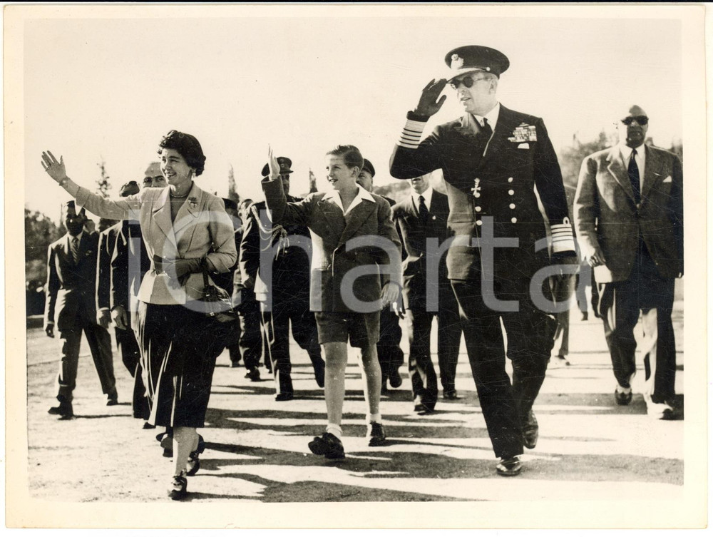 1953 ATHENS King PAUL Queen FREDERICA Prince CONSTANTINE waving to the crowds