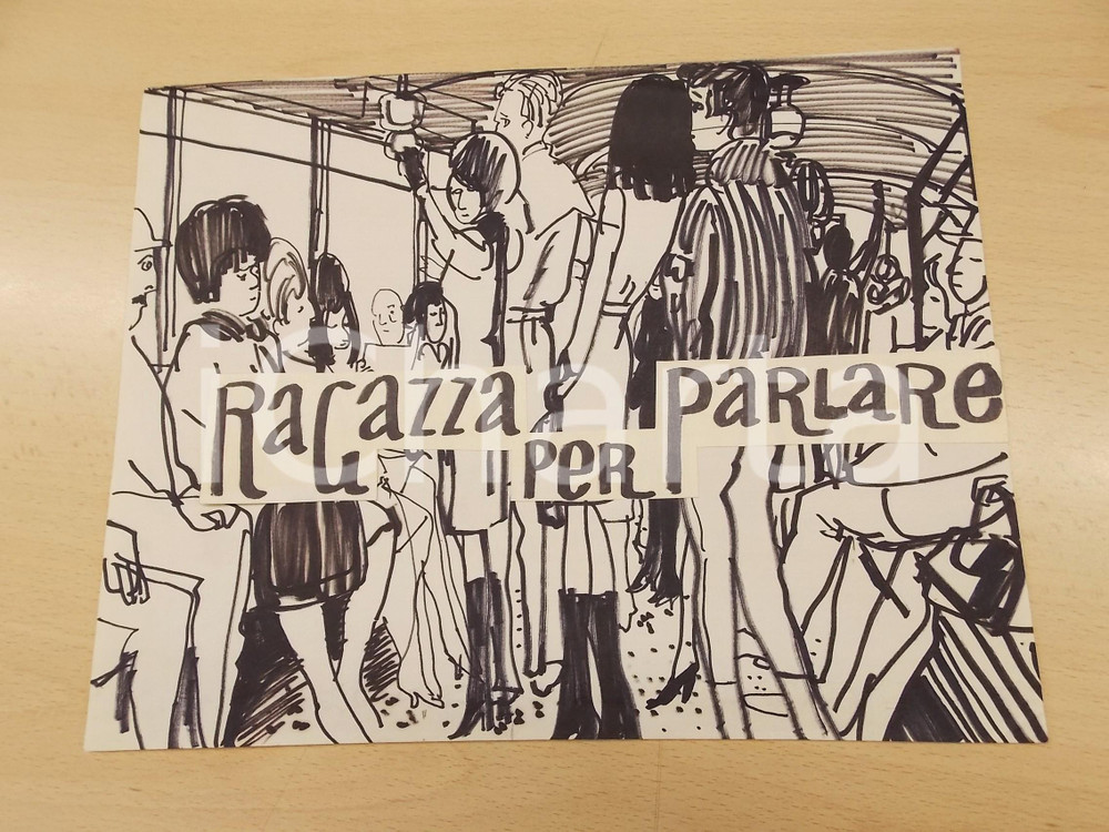 Stampa, bozzetto originale 1960 ca BRUNETTA Bruna MATELDI MORETTI Ragazza per parlare Disegno originale 1