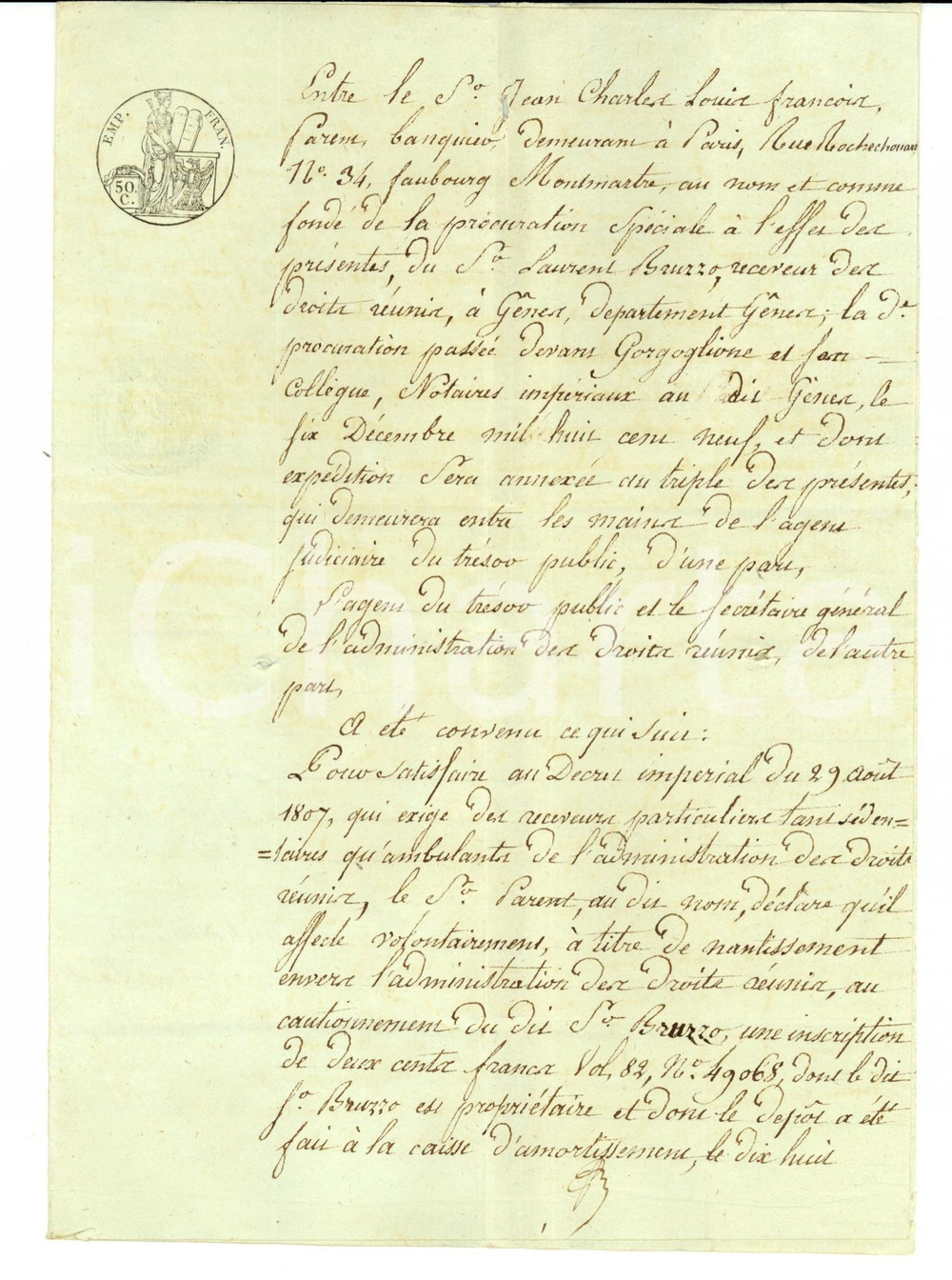 Documento originale, autentico 1810 REPUBBLICA LIGURE GENOVA Deposito appaltatore imposte Lorenzo BRUZZO (2) 1