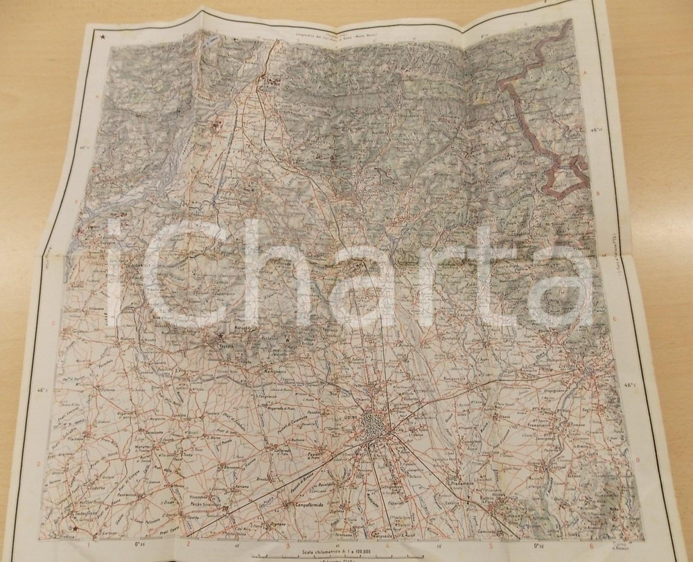 Mappa, planimetria storica 1920 ca REGNO D ITALIA  Carta topografica UDINE 42x42 cm 1