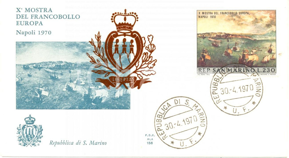 Materiale pubblicitario d’epoca 1970 REPUBBLICA SAN MARINO X Mostra francobollo Europa BUSTA PRIMO GIORNO 1