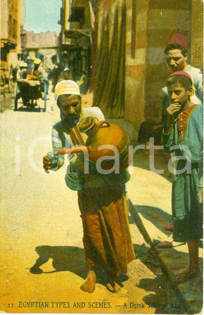 Cartolina originale da collezione 1910 ca IL CAIRO EGITTO Venditore ambulante di bevande Cartolina FP VG 1