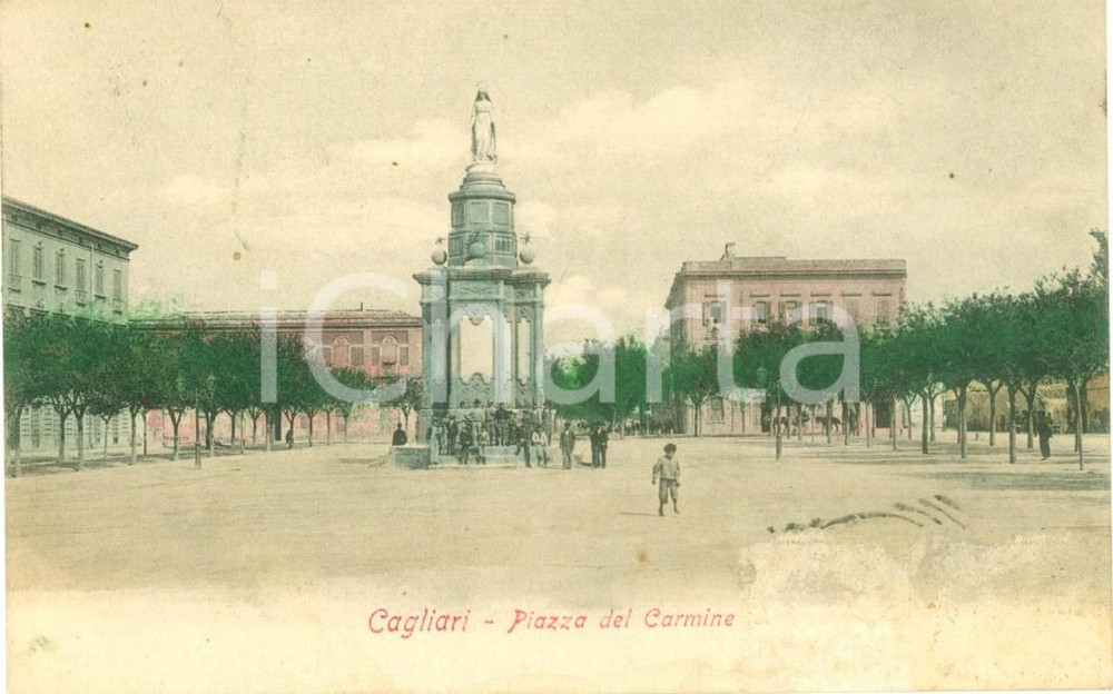 Cartolina originale da collezione 1906 CAGLIARI Bambini in Piazza del CARMINE *Cartolina postale FP VG 1