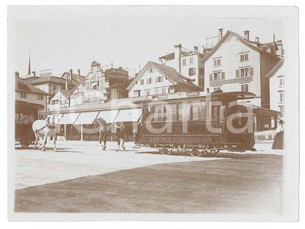 1910 ca ZURICH (SWITZERLAND) Street with omnibus - Buchdruckerei E. Cotti *Photo  Fotografia d'epoca. GOOD/buono  Formato: 12x9 cm originale e autentica 1