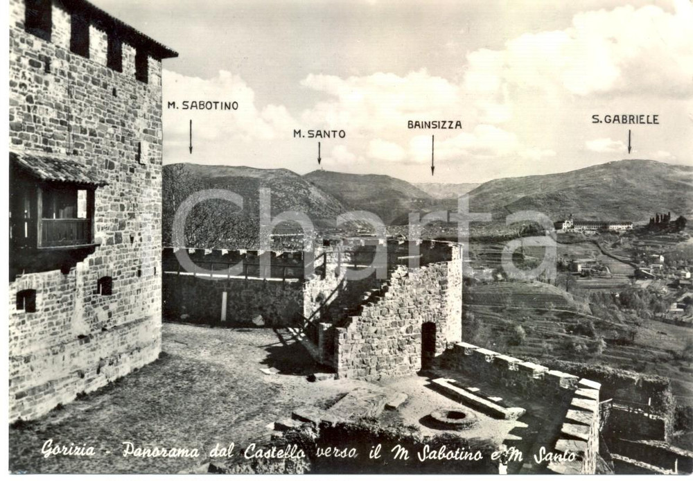 Cartolina originale da collezione 1956 GORIZIA Panorama monte SABOTINO e monte SANTO dal Castello *Cartolina FG VG 1