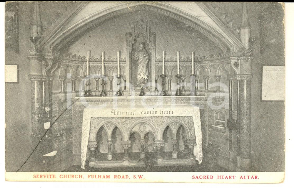 Cartolina originale da collezione 1905 ca LONDON FULHAM UK Servite Church  Sacred Heart Altar VINTAGE postcard 1