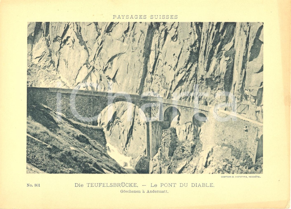 Cartolina originale da collezione 1940 ca TEUFELSBRUCKE CH Pont du diable  Goschenen Ã  Andermatt Cartoncino 1