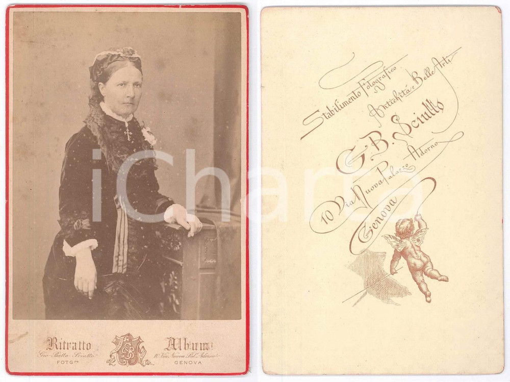 Fotografia d epoca originale 1880 ca GENOVA Ritratto di nobildonna in lutto  Foto G.B. SCIUTTO 11x16 1