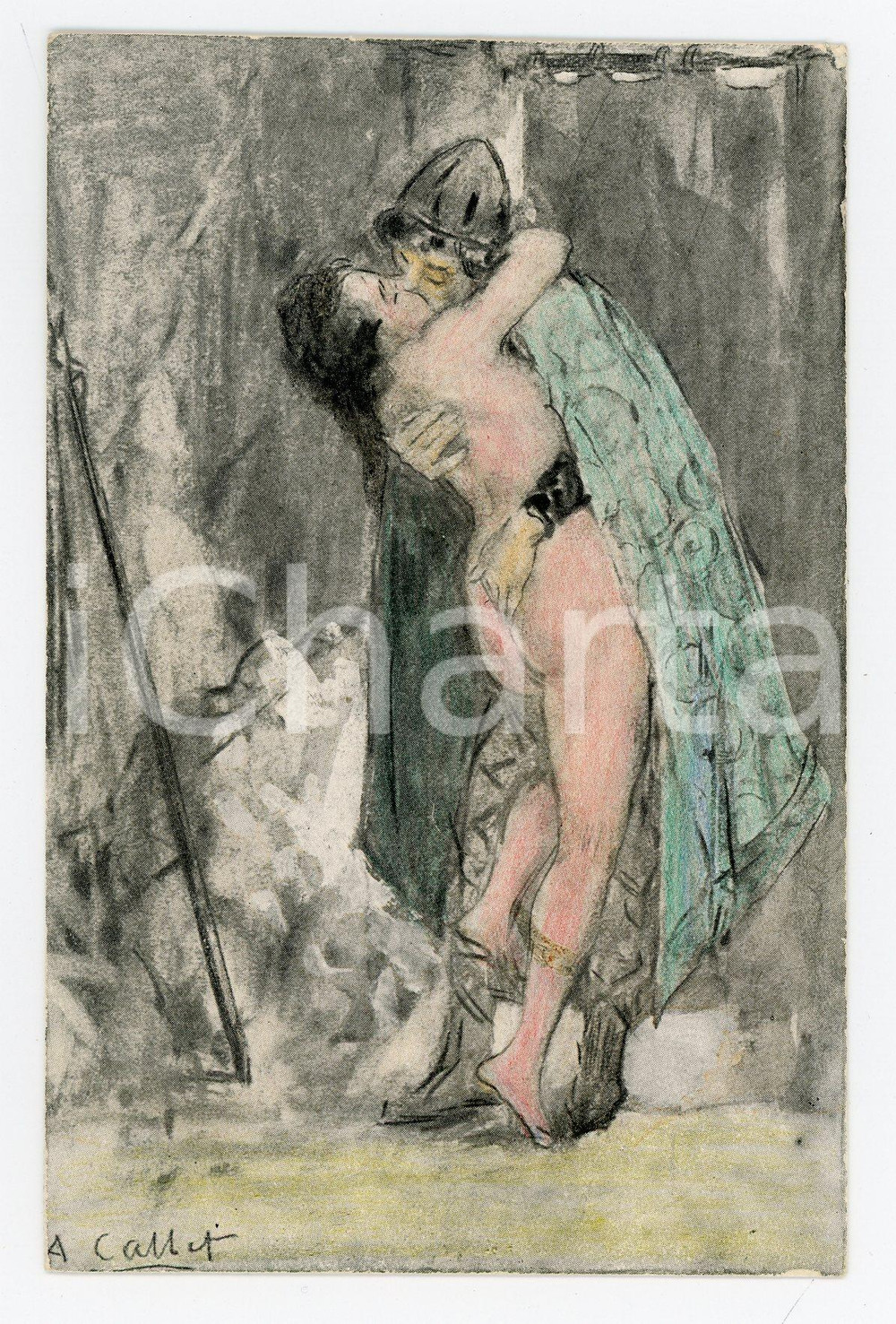 1910 ca VINTAGE EROTIC Knight kissing a nude woman - Ill. A. CALLET Postcard FP  Cartolina d'epoca, viaggiata.CONDIZIONI: FFORMATO: FP    originale e autentica 1