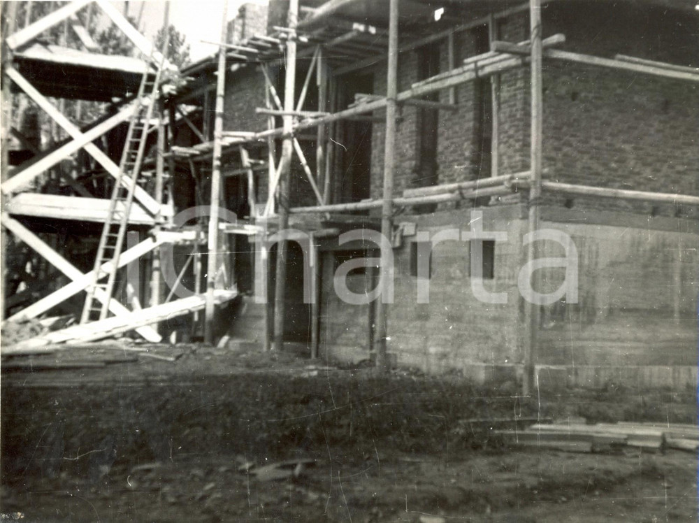 Fotografia d'epoca originale 1950 ca MORTARA (PV) Impalcatura per costruzione alloggi popolari *Fotografia 1