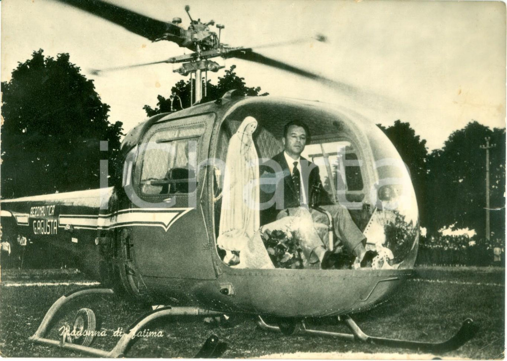 Fotografia d epoca originale 1958 TORINO Madonna di FATIMA a bordo di elicottero AGUSTA  Foto seriale 17x12 1
