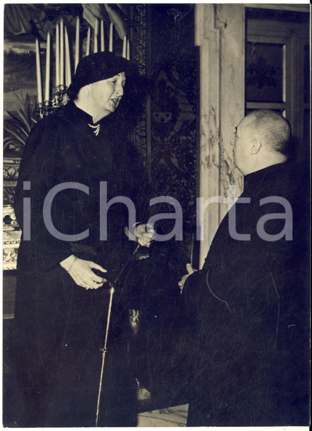 1958 CASTEL GANDOLFO Duchessa Elena d'Orléans in visita da Pio XII morente *Foto
