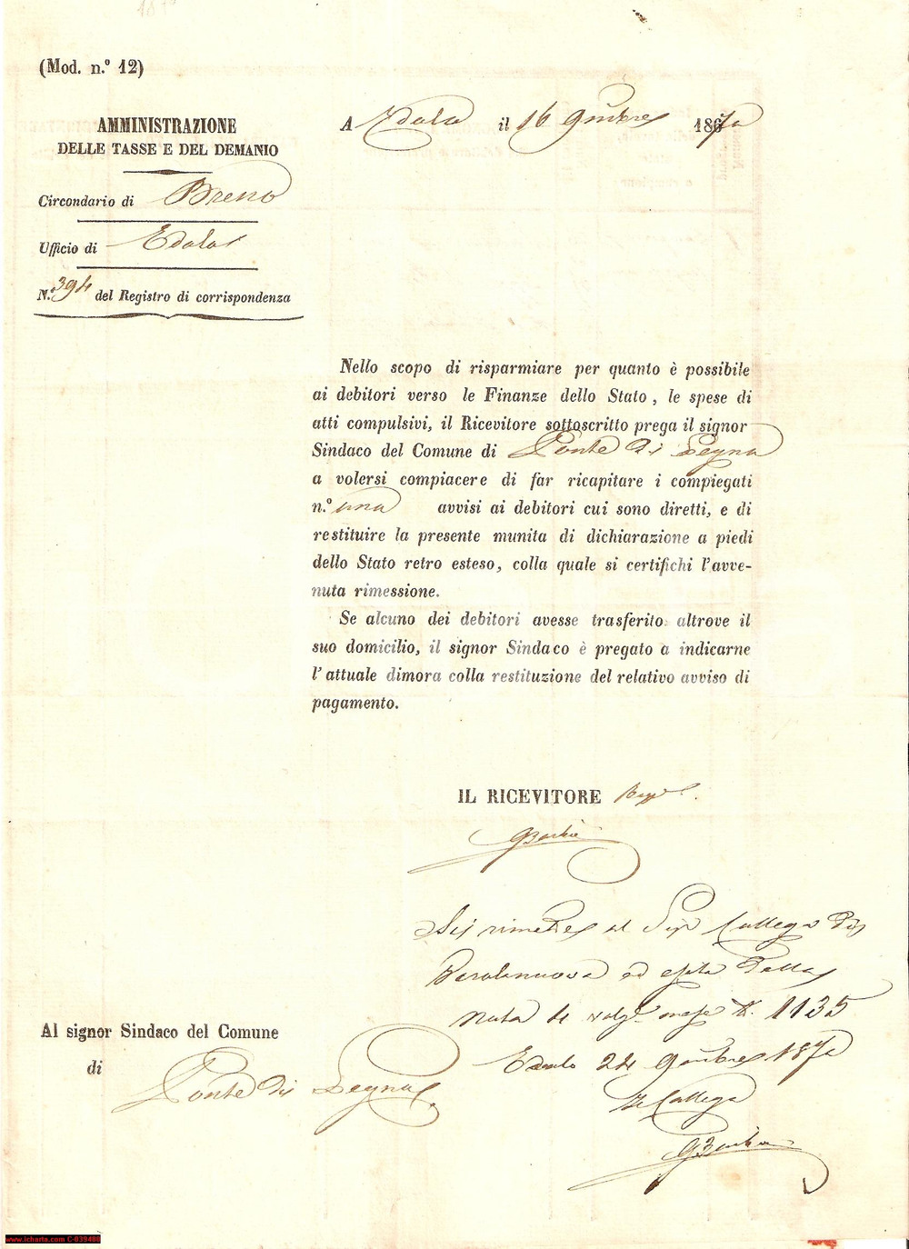 Documento originale, autentico 1870 EDOLO (BS) ingiunge debitori PONTE DI LEGNO 1