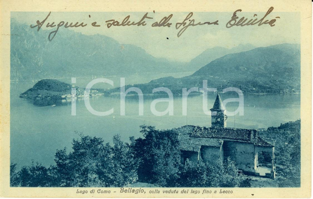 Cartolina originale da collezione 1937 BELLAGIO CO Veduta panoramica del Lago di COMO fino a LECCO FP VG 1