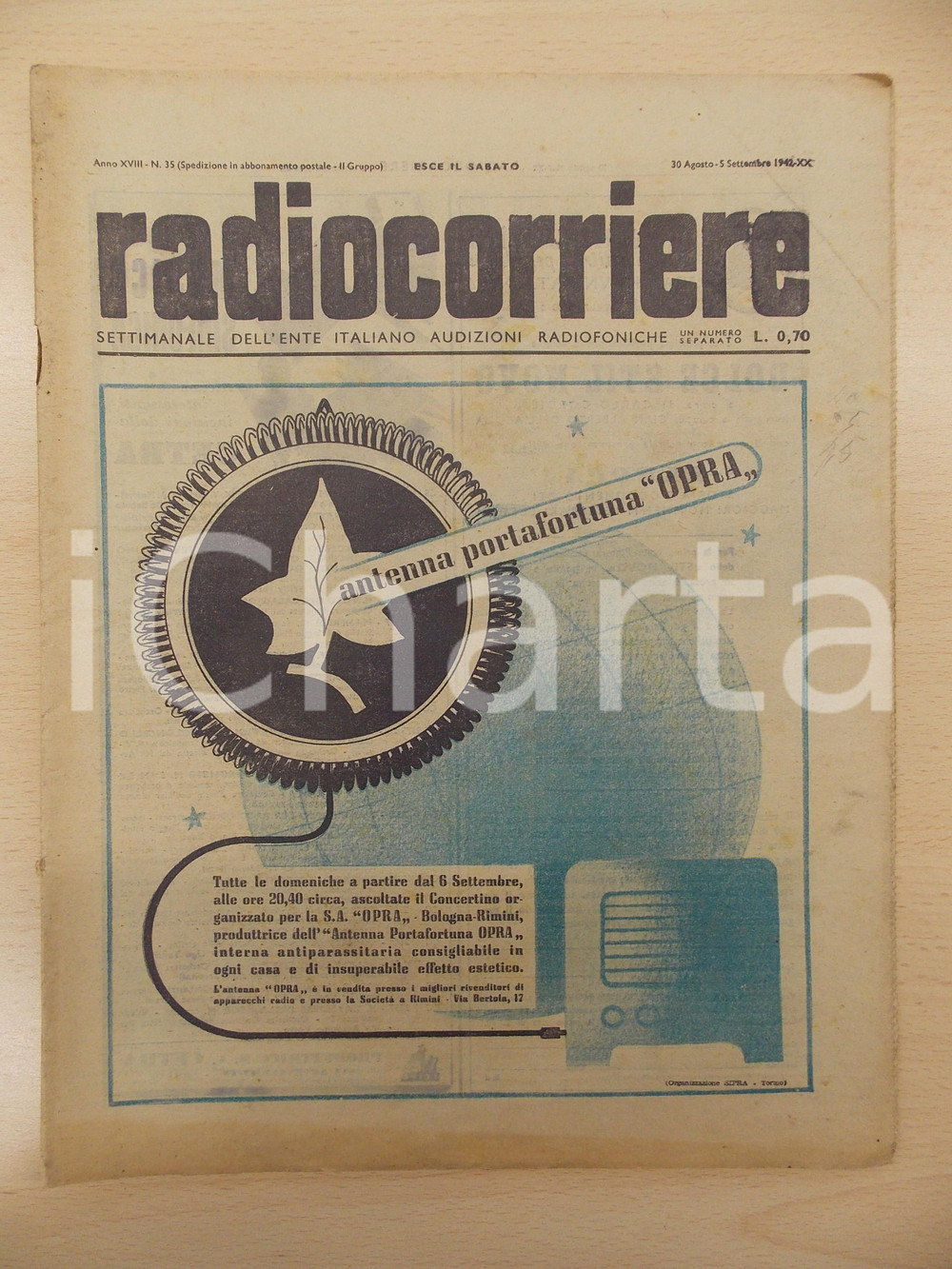 Giornale, rivista storica 1942 RADIOCORRIERE Disastro angloamericano di DIEPPE Antenna portafortuna OPRA 1